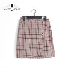 Different Models Brown Plaid Womens Skirts with Button